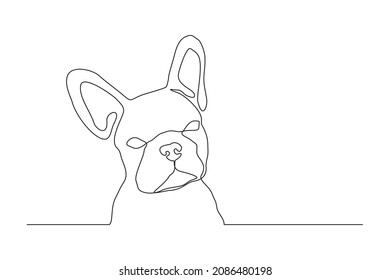 Continuous line drawing of happy pet dog portrait. Single one line art of cute head dog. Vector illustration
