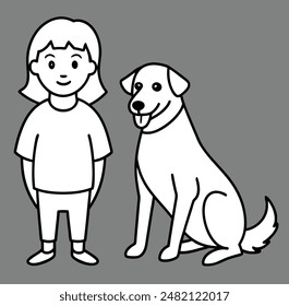 continuous line drawing of happy pet lover wearing face mask with dog