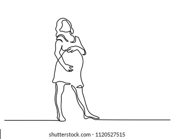 Continuous line drawing. Happy pregnant woman, silhouette picture. Vector illustration