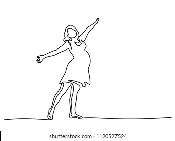 Continuous line drawing. Happy pregnant woman, silhouette picture. Vector illustration