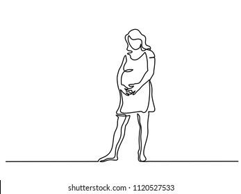 Continuous line drawing. Happy pregnant woman, silhouette picture. Vector illustration