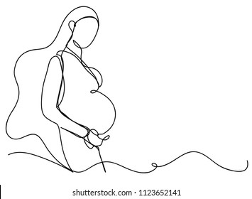 continuous line drawing of happy pregnant woman going to have baby Vector Illustration