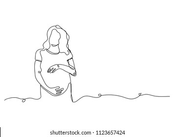 continuous line drawing of happy pregnant woman going to have baby Vector Illustration