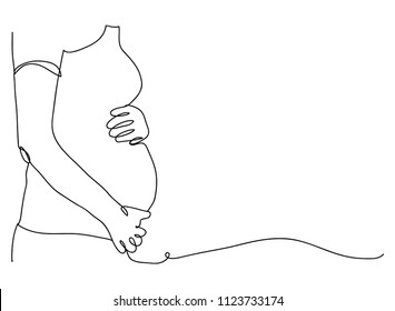continuous line drawing of happy pregnant woman going to have baby Vector Illustration