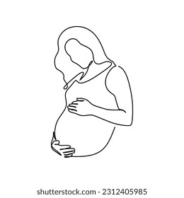 continuous line drawing of happy pregnant woman with big belly