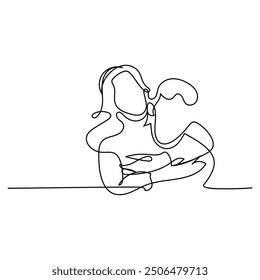 Continuous line drawing of Happy pregnant woman , father and mother family time.