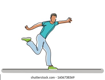 continuous line drawing of happy running young man