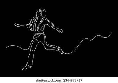 continuous line drawing of happy running woman