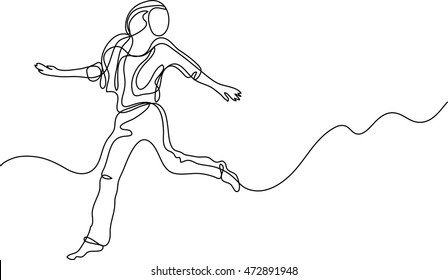 continuous line drawing of happy running woman