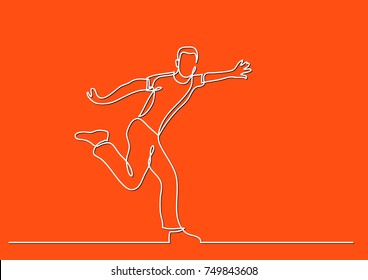 continuous line drawing of happy running young man