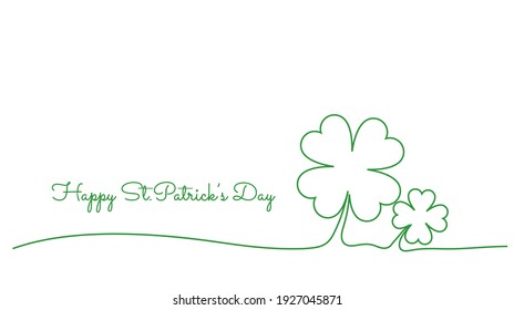 Continuous line drawing of Happy Saint Patrick's Day Irish celebration design with clover leave out line,illustration EPS10.