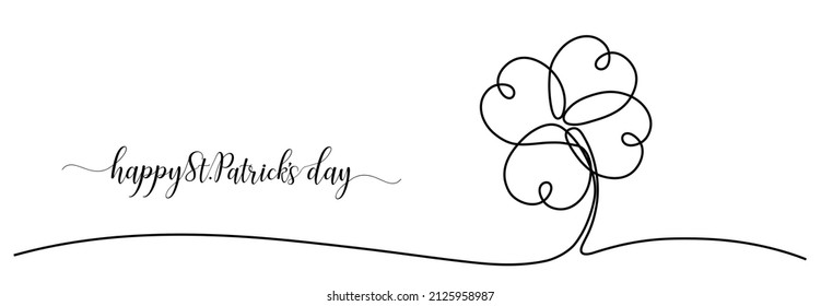 Continuous line drawing of Happy Saint Patrick's Day Irish celebration design with clover leave out line,illustration EPS10.