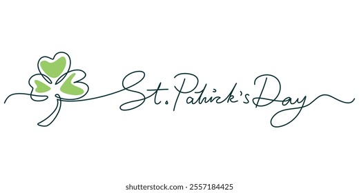 Continuous line drawing of Happy Saint Patrick's Day Irish celebration design with clover leave out line,illustration