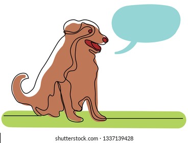 continuous line drawing of happy sitting dog