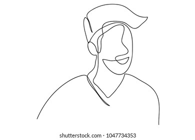 continuous line drawing of a happy smile, vector illustration.