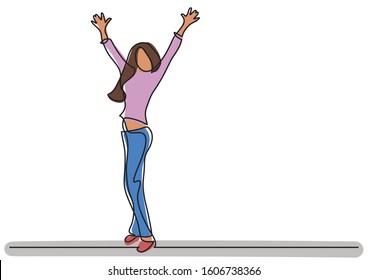 continuous line drawing of happy standing woman