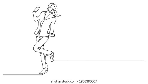 continuous line drawing of happy standing woman wearing face mask