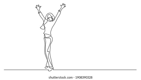 continuous line drawing of happy standing woman wearing face mask