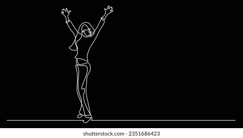 continuous line drawing of happy standing woman wearing face mask