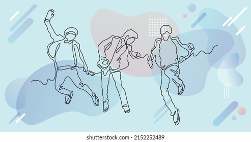 continuous line drawing of happy successful team