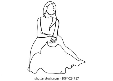 continuous line drawing of happy woman holding two finger vector illustration