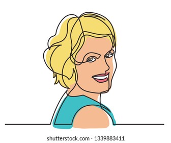 continuous line drawing of happy woman on white background