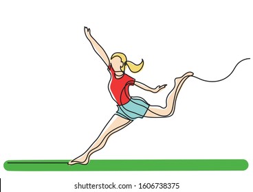 continuous line drawing of happy woman dancing