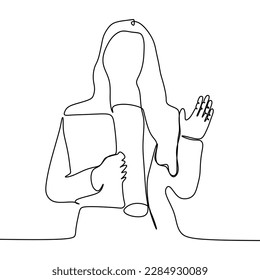Continuous line drawing. a happy woman after graduating from college