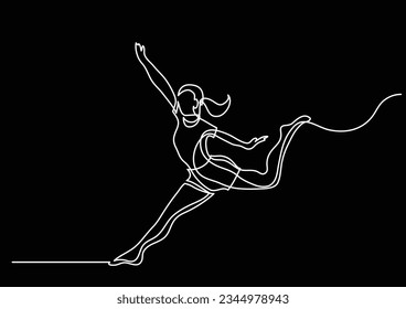 continuous line drawing of happy woman dancing