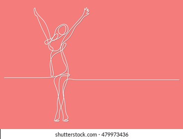 continuous line drawing of happy woman stretching