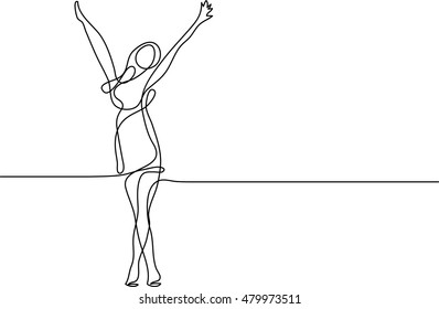 continuous line drawing of happy woman stretching