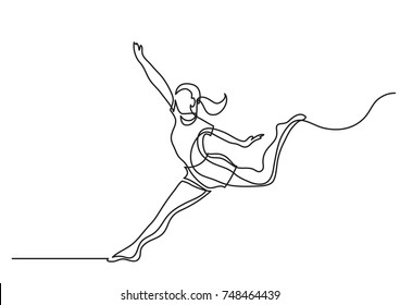 continuous line drawing of happy woman dancing