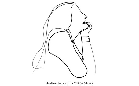 continuous line drawing of happy woman's face.single line vector illustration.isolated white background