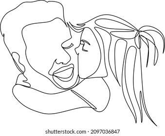 Continuous line drawing. Happy young father hugs his little daughter. Vector illustration