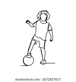Dibujo de línea continua de niños jóvenes felices jugando fútbol juego de fútbol. Boceto de una sola línea dibujo deporte editable trazo Ilustración vectorial