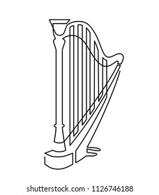 Continuous line drawing of Harp linear icon. Thin line vector illustration musical instrument. Contour symbol. isolated outline drawing