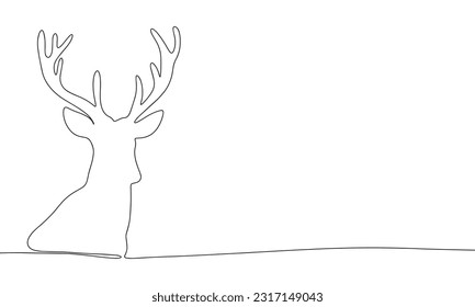 Continuous line drawing of head of deer. Vector illustration as line art outline wallpaper for minimal poster, template, banner