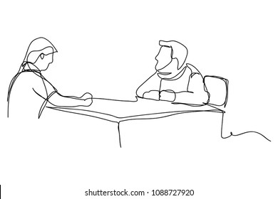 continuous line drawing of the head of training for employees, businessmen vector illustrations.