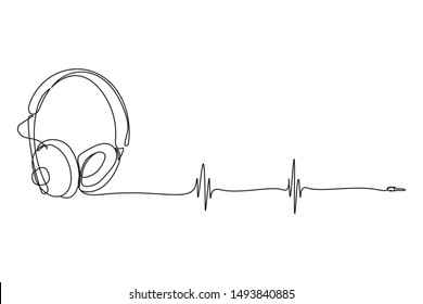 continuous line drawing of headphones music musical sound wave vector illustration business concept.