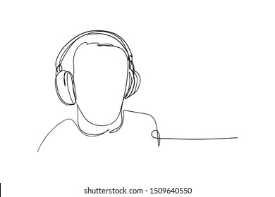 continuous line drawing of headphones music musical sound wave vector illustration business concept.