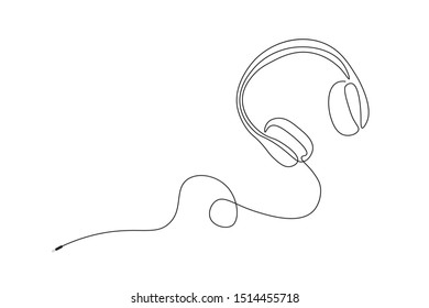 continuous line drawing of headphones music musical sound wave vector illustration business concept.