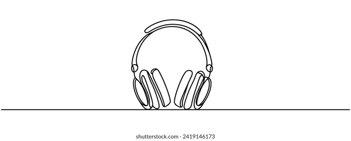 continuous line drawing of headphones music musical sound wave vector illustration business concept.