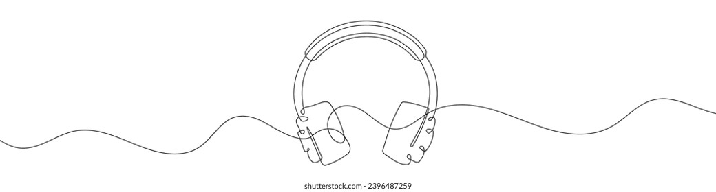 Continuous line drawing of headphones. One line drawing background. Vector illustration. Headphones continuous line.