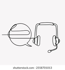 continuous line drawing headset and  bubble speech icon