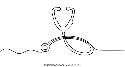 Continuous Line Drawing of Healthcare Icon. Hand Drawn Symbol Vector Illustration, One continuous line drawing of stethoscope. Single line of stethoscope vector illustration, Medical tool.