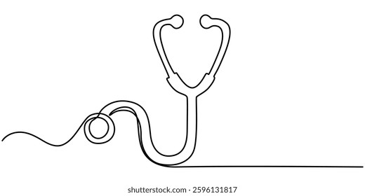 Continuous Line Drawing of Healthcare Icon. Hand Drawn Symbol Vector Illustration, One continuous line drawing of stethoscope. Single line of stethoscope vector illustration, Medical tool.