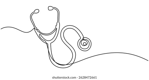 Continuous Line Drawing of Healthcare Icon. Hand Drawn Symbol Vector Illustration, continuous single drawn one line stethoscope freehand drawn picture silhouette, doctors day Continuous one line art.