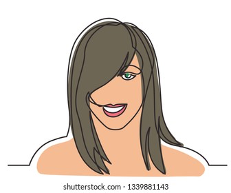 continuous line drawing of healthy beautiful young woman on white background