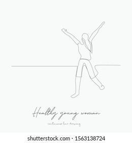 continuous line drawing. healthy young woman jumping. simple vector illustration. healthy young woman jumping concept hand drawing sketch line.