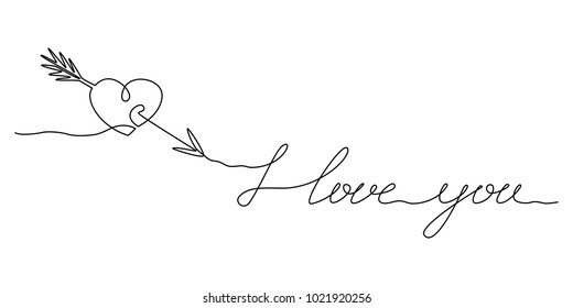 Continuous line drawing. Heart with an arrow. I love you. Valentine's day. Template for love cards and invitations. Isolated on white background. Hand drawn vector illustration. 